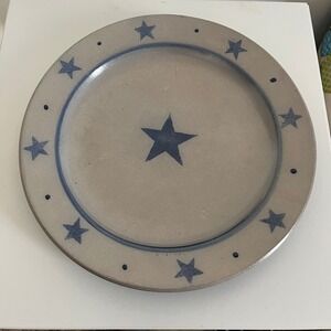 Rowe Pottery Works Stoneware Plate Blue Star Design Cambridge WI